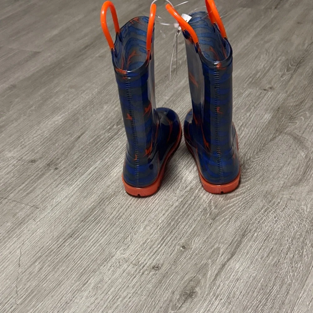 Children's Alligator Pattern Rain Boots - Blue and Orange